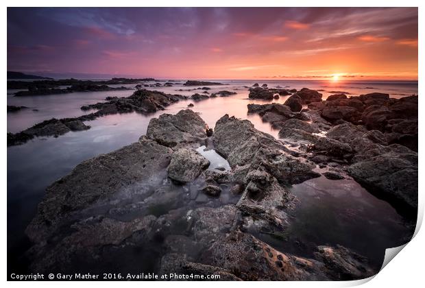 Sunset on Widemouth Bay Print by Gary Mather