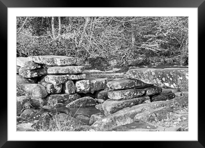 Dartmoor Clapper Bridge at Dartmeet over the East  Framed Mounted Print by Nick Jenkins