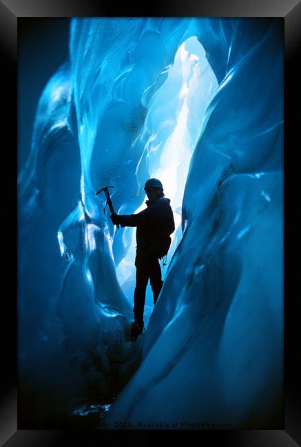 Climber in a Crevasse Framed Print by Colin Woods