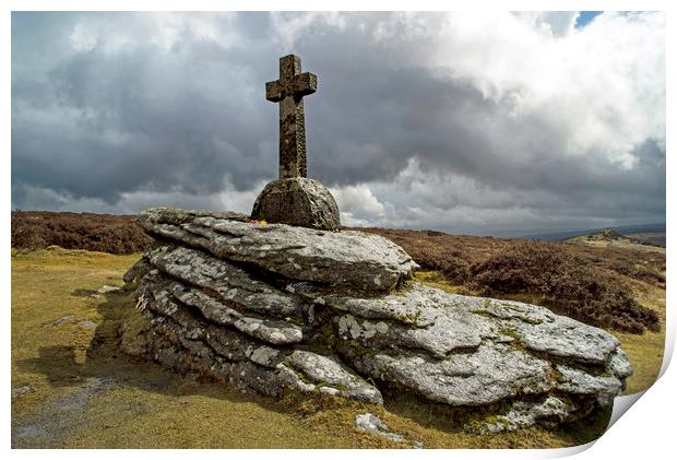 Family Memorial Cross Babeny Dartmoor Print by Nick Jenkins