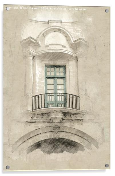 A Classical Balcony in Malta Acrylic by Ann Garrett