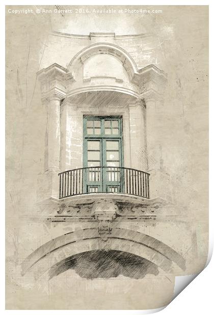A Classical Balcony in Malta Print by Ann Garrett