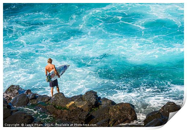 Surfers at the famous Hookipa Beach in the North s Print by Jamie Pham