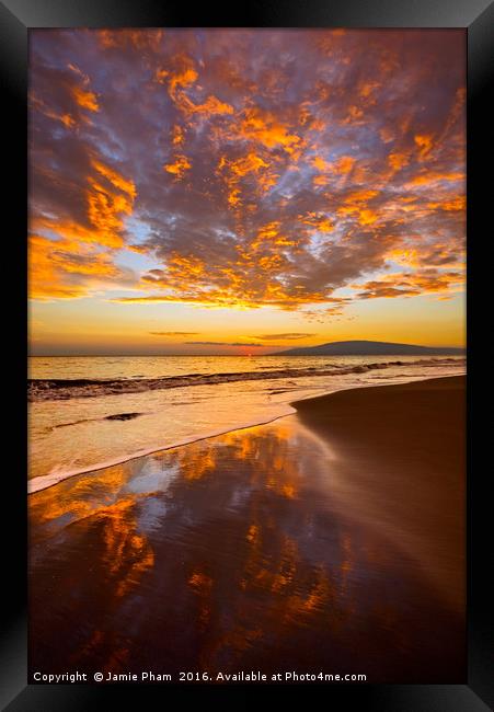 Spectacular beach sunset in the town of Lahaina on Framed Print by Jamie Pham