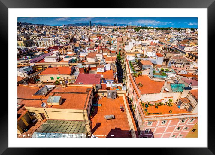 Barcelona roof tops Framed Mounted Print by Perry Johnson
