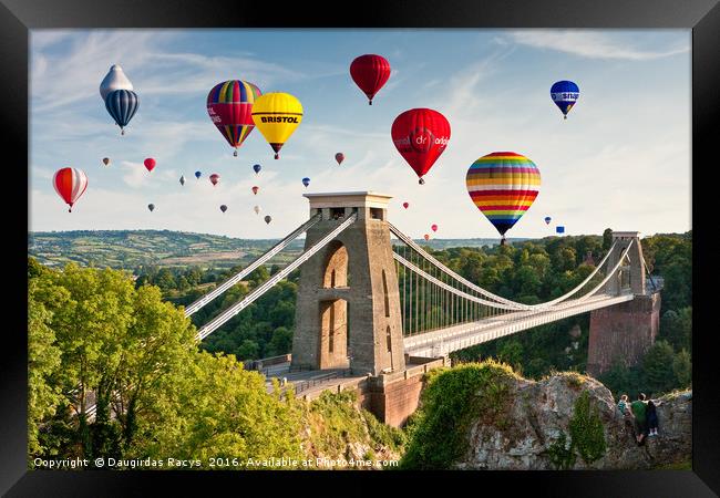 Bristol Balloon Fiesta display over Clifton Bridge Framed Print by Daugirdas Racys