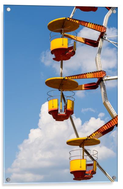 Giant Ferris Wheel In Fun Park On Blue Sky Acrylic by Radu Bercan