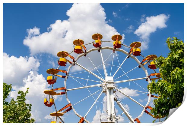 Giant Ferris Wheel In Fun Park On Blue Sky Print by Radu Bercan