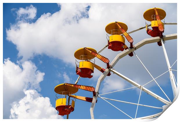 Giant Ferris Wheel In Fun Park On Blue Sky Print by Radu Bercan