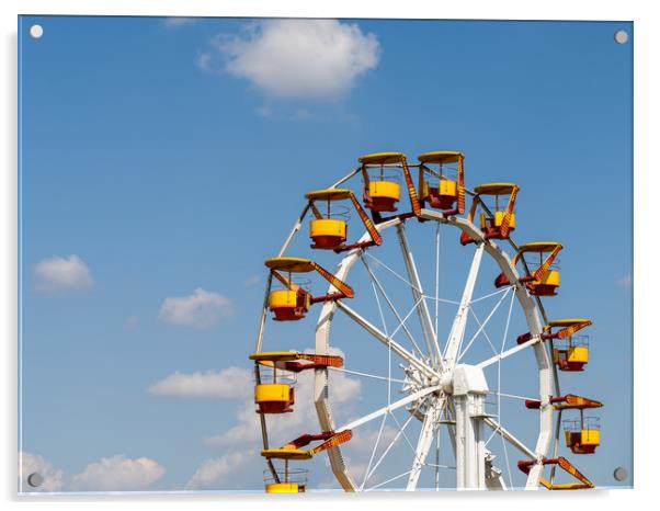 Giant Ferris Wheel In Fun Park On Blue Sky Acrylic by Radu Bercan