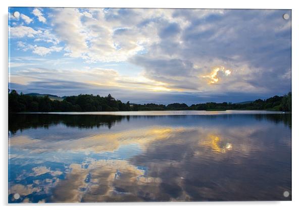 Sunset over Balgavies Loch, Forfar, Angus Acrylic by Douglas Kerr