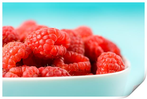 White Bowl Of Red Fresh Raspberries Print by Radu Bercan
