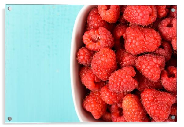 White Bowl Of Red Fresh Raspberries Acrylic by Radu Bercan
