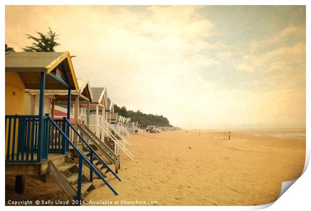 Beach huts vintage style. Print by Sally Lloyd