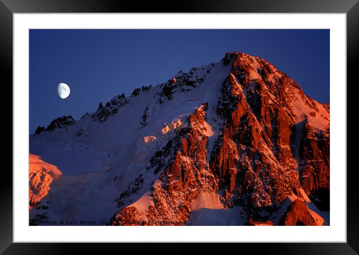 Moonrise and sunset on the Aiguille de Chardonnet Framed Mounted Print by Colin Woods