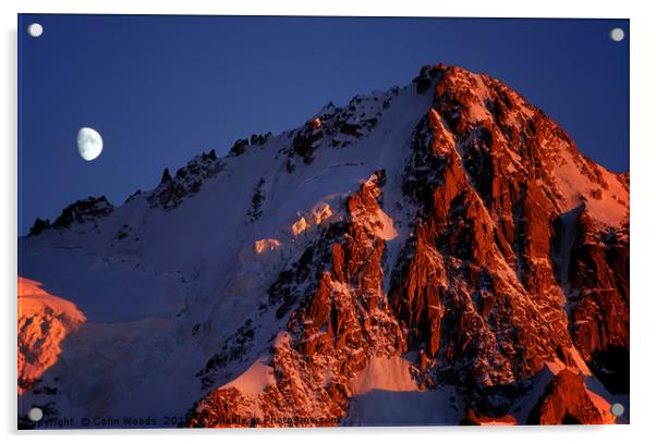 Moonrise and sunset on the Aiguille de Chardonnet Acrylic by Colin Woods