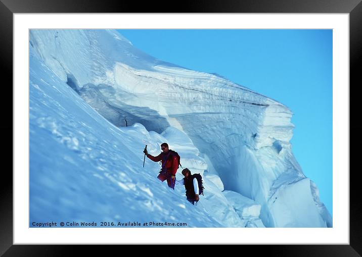 Climbers in the seracs high on Mont Blanc du Tacul Framed Mounted Print by Colin Woods