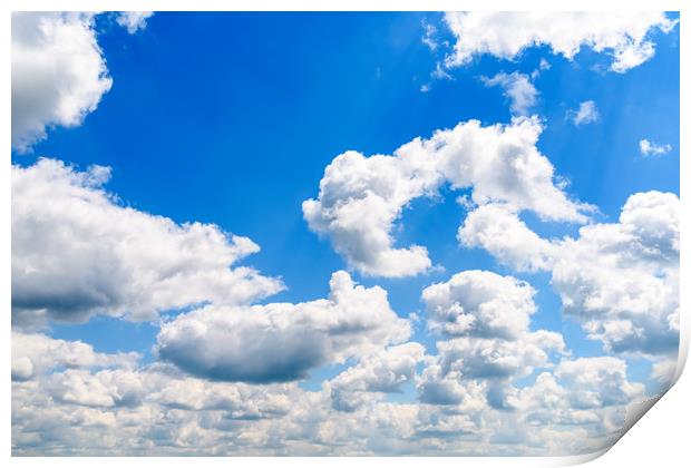 White Cumulus Clouds On Blue Sky Print by Radu Bercan