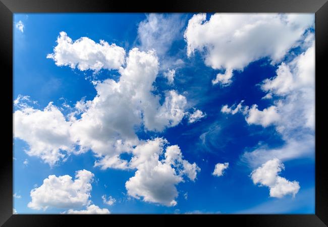 White Cumulus Clouds On Blue Sky Framed Print by Radu Bercan