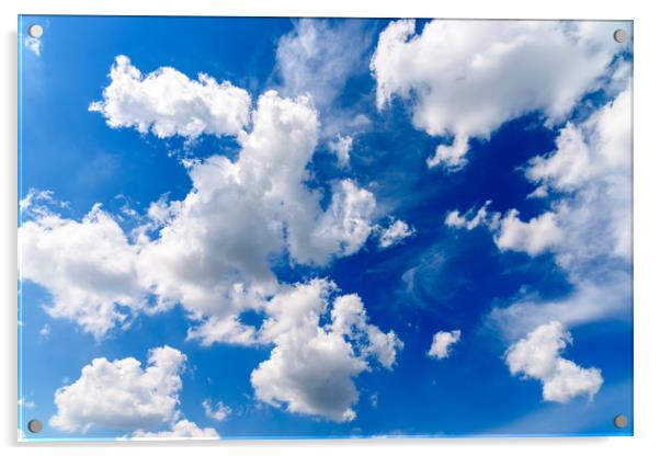 White Cumulus Clouds On Blue Sky Acrylic by Radu Bercan