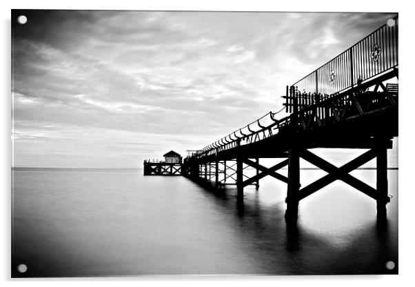 Totland Bay Pier, Isle Of Wight,Black and White Acrylic by Simon Gladwin