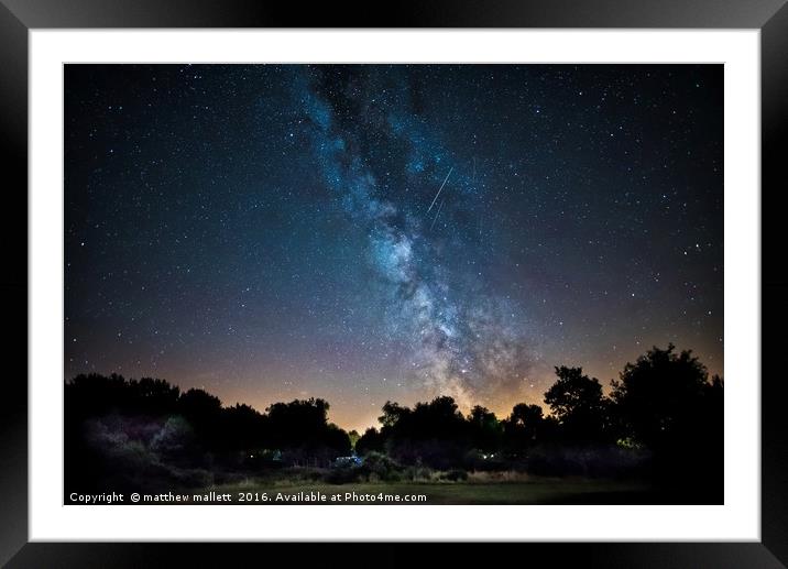 Milky Way and Shooting Stars Over Kelling Heath Framed Mounted Print by matthew  mallett