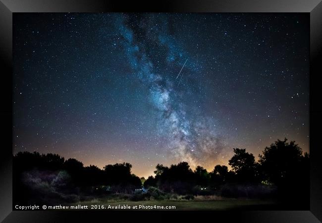Milky Way and Shooting Stars Over Kelling Heath Framed Print by matthew  mallett