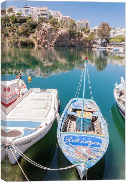 Agios Nikolaos Blue Lagoon Boat Canvas Print by Antony McAulay