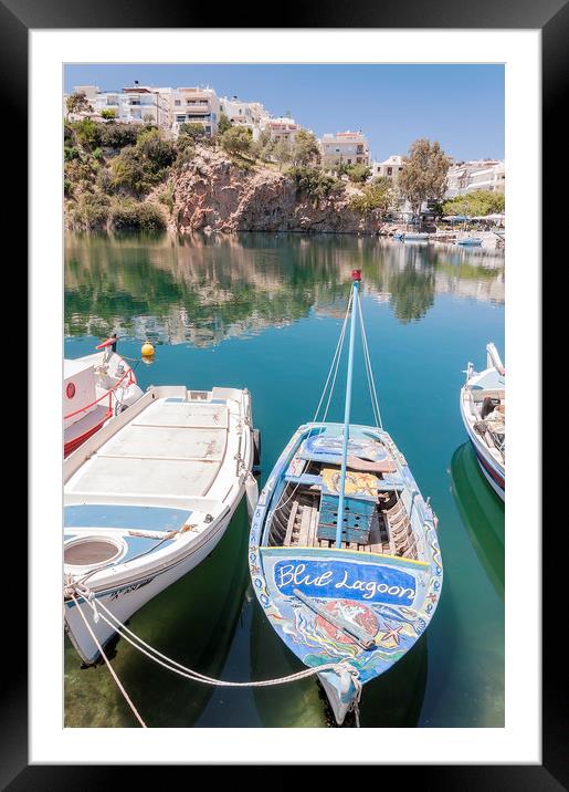 Agios Nikolaos Blue Lagoon Boat Framed Mounted Print by Antony McAulay