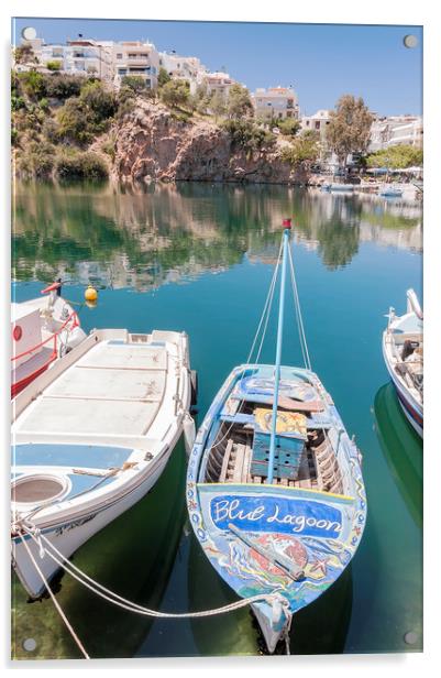 Agios Nikolaos Blue Lagoon Boat Acrylic by Antony McAulay