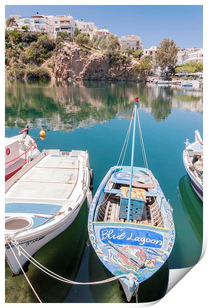 Agios Nikolaos Blue Lagoon Boat Print by Antony McAulay