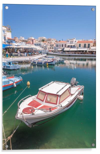 Agios Nikolaos Boat in Lagoon Acrylic by Antony McAulay