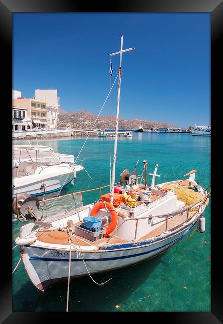 Agios Nikolaos Boat Framed Print by Antony McAulay