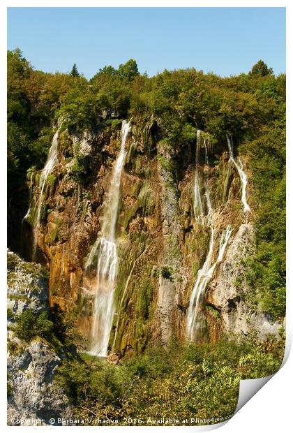 Waterfalls at Plitvice National Park Print by Barbara Vizhanyo