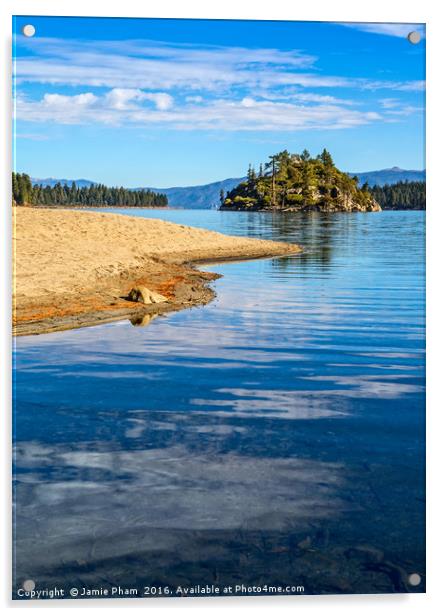 Beautiful view of Fannette Island on Lake Tahoe. Acrylic by Jamie Pham