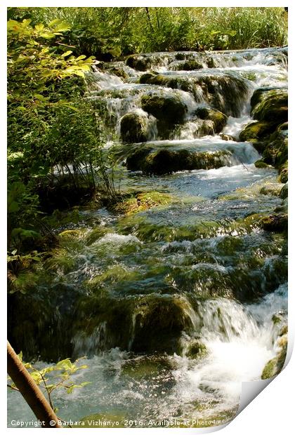 Lovely water cascade at Plitvice National Park Print by Barbara Vizhanyo