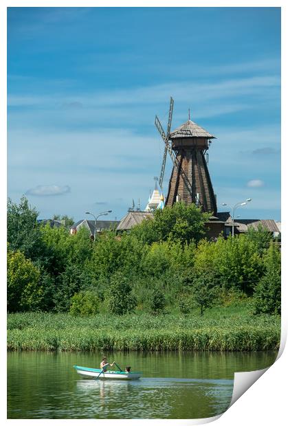 Mill near the pond. Print by Valerii Soloviov