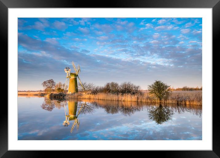 Serene Sunrise at Turf Fen Mill Framed Mounted Print by Rick Bowden