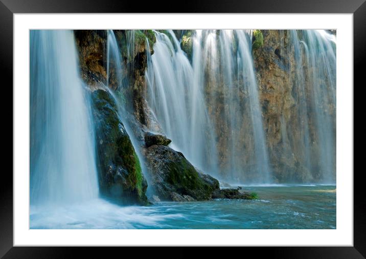 Waterfall Close Up at Plitvice National Park Croar Framed Mounted Print by Nick Jenkins