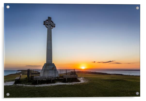 Alfred Lord Tennyson Monument Sunset Acrylic by Wight Landscapes