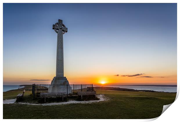 Alfred Lord Tennyson Monument Sunset Print by Wight Landscapes