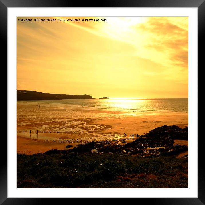 Fistral Beach Sunset   Framed Mounted Print by Diana Mower