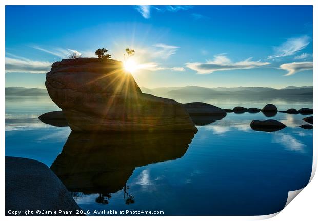 Dramatic view of Bonsai Rock in Lake Tahoe. Print by Jamie Pham