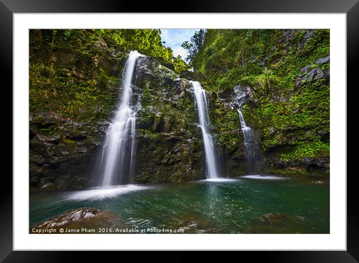 The stunningly beautiful Upper Waikani Falls or Th Framed Mounted Print by Jamie Pham
