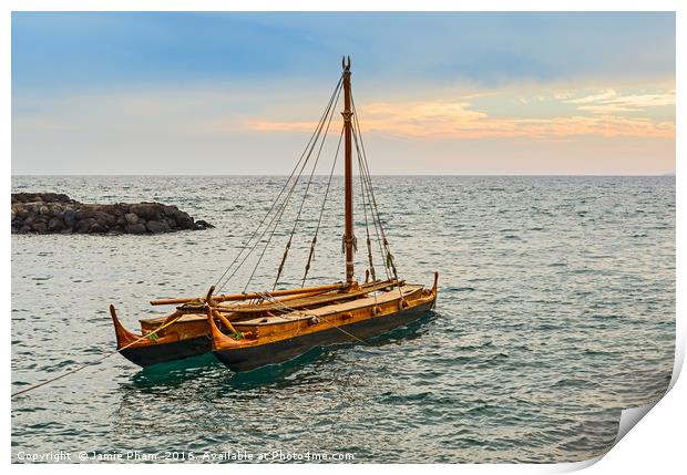 A very old sailboat on the Hawaiian island of Maui Print by Jamie Pham