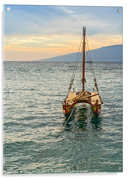 A very old sailboat on the Hawaiian island of Maui Acrylic by Jamie Pham