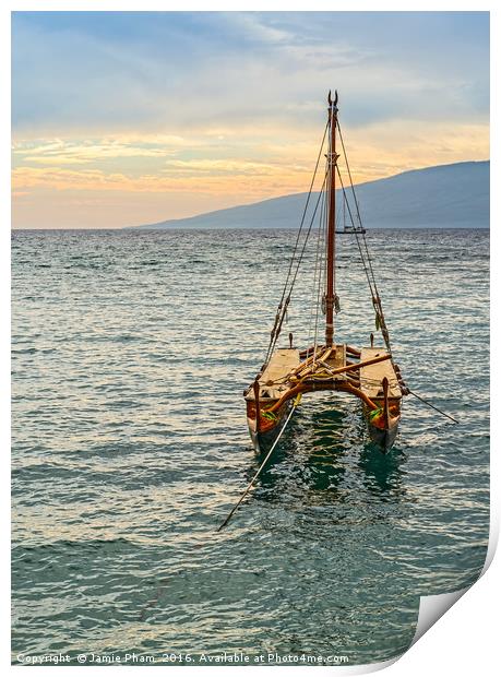 A very old sailboat on the Hawaiian island of Maui Print by Jamie Pham