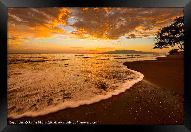 Spectacular beach sunset in the town of Lahaina on Framed Print by Jamie Pham