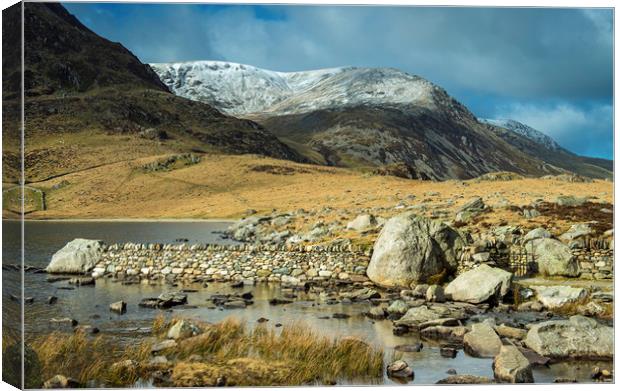 Y Garn from Llyn Idwal Winter in Snowdonia  Canvas Print by Nick Jenkins