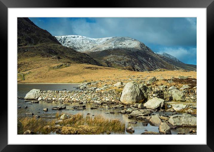 Y Garn from Llyn Idwal Winter in Snowdonia  Framed Mounted Print by Nick Jenkins